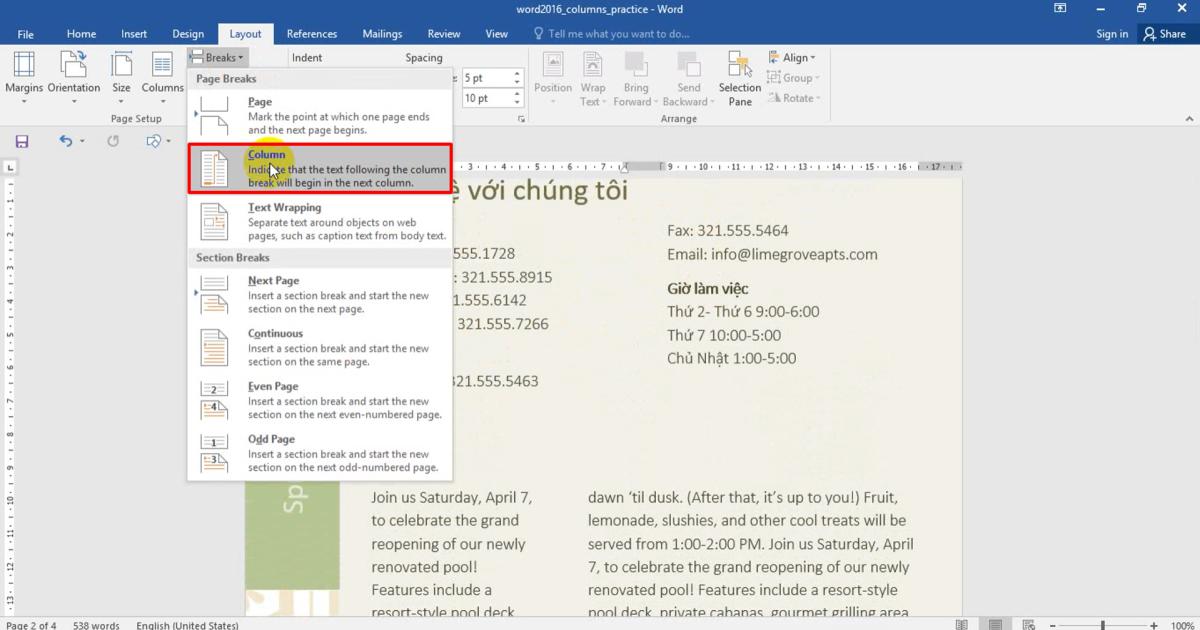Cách trình bày văn bản theo dạng cột theo trang báo trong Word