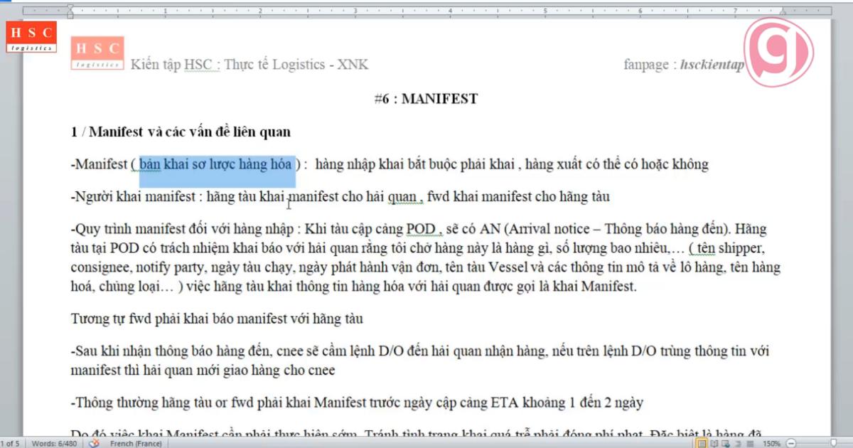 Manifest và các vấn đề liên quan trong xuất nhập khẩu