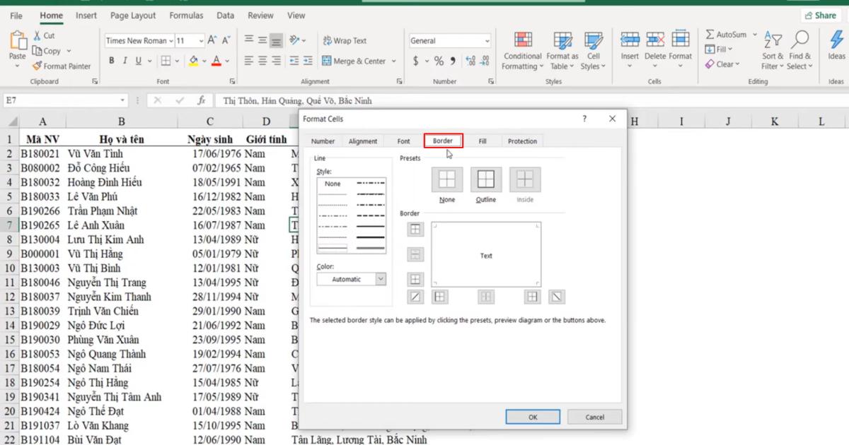 Kỹ thuật định dạng kẻ khung và xóa khung trong Excel