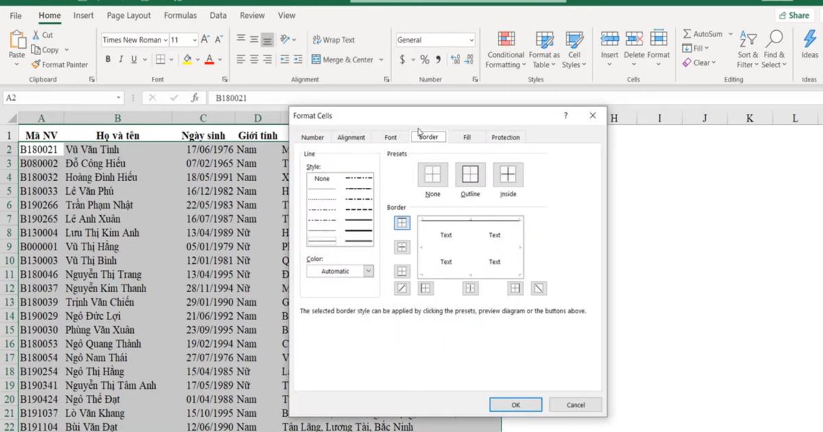 Kỹ thuật định dạng kẻ khung và xóa khung trong Excel
