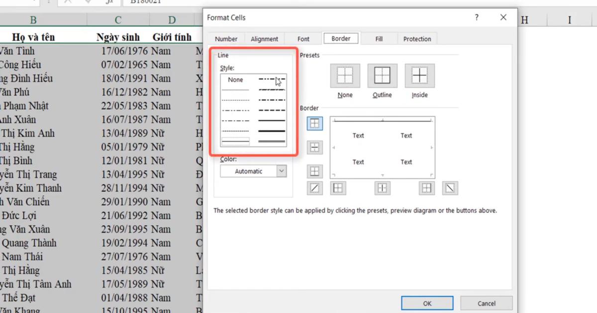 Kỹ thuật định dạng kẻ khung và xóa khung trong Excel