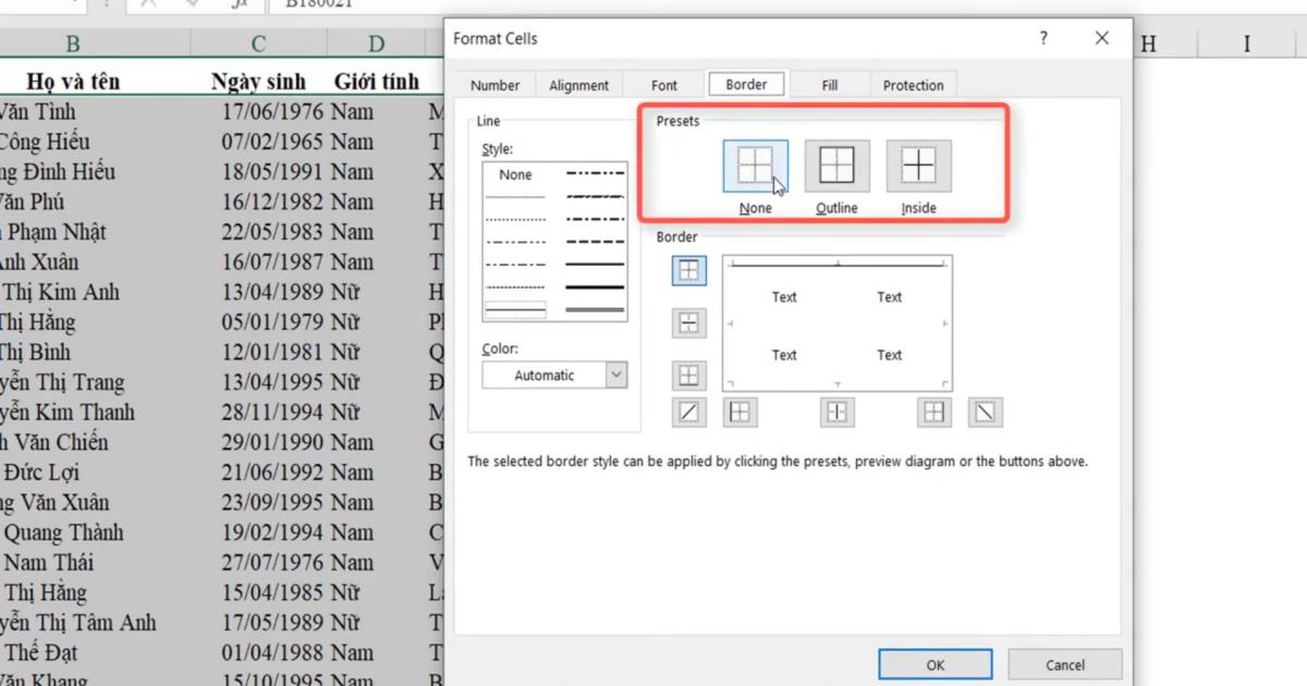Kỹ thuật định dạng kẻ khung và xóa khung trong Excel