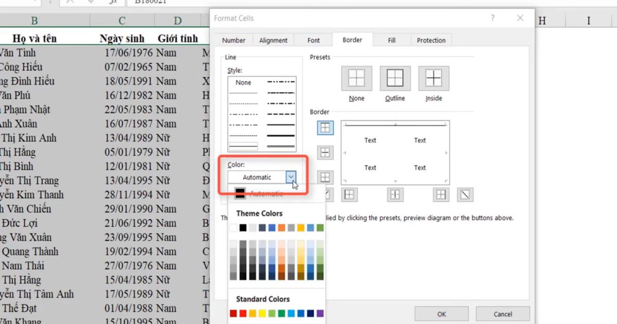 Kỹ thuật định dạng kẻ khung và xóa khung trong Excel