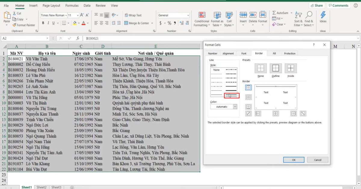 Kỹ thuật định dạng kẻ khung và xóa khung trong Excel