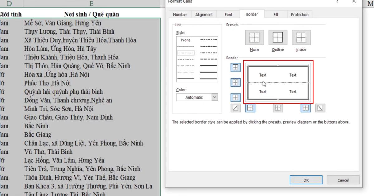 Kỹ thuật định dạng kẻ khung và xóa khung trong Excel