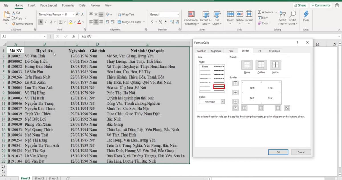 Kỹ thuật định dạng kẻ khung và xóa khung trong Excel