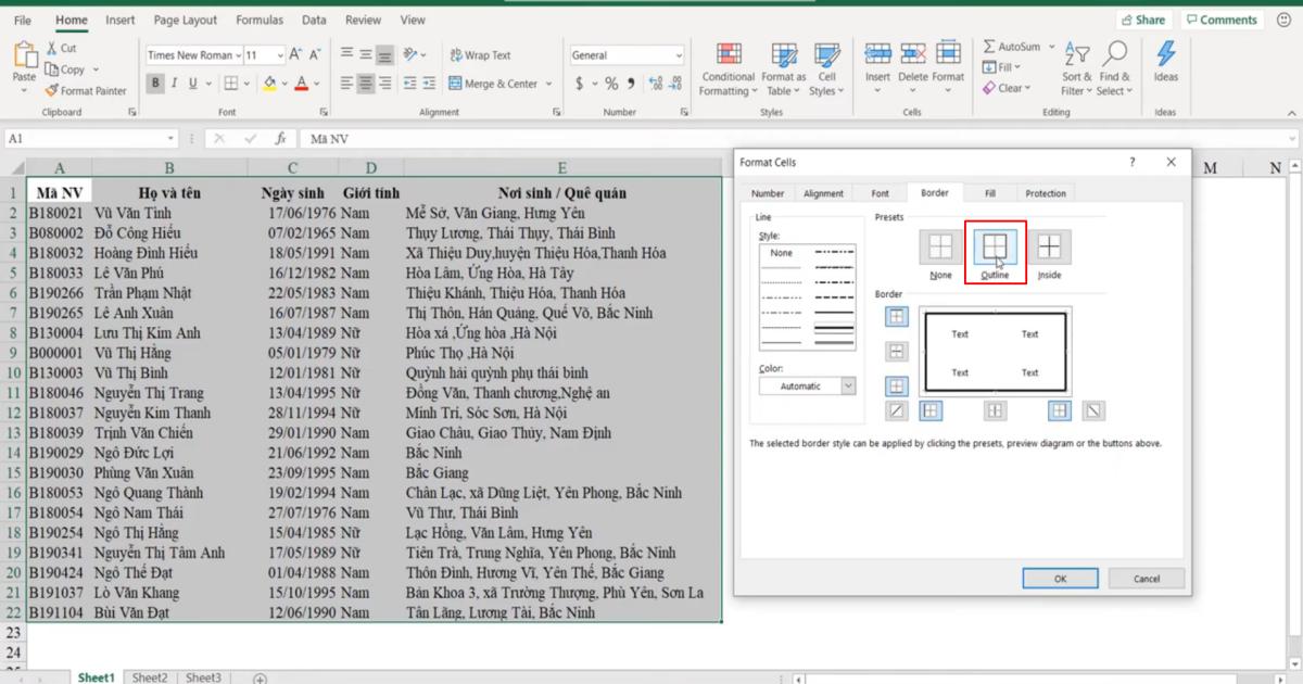 Kỹ thuật định dạng kẻ khung và xóa khung trong Excel