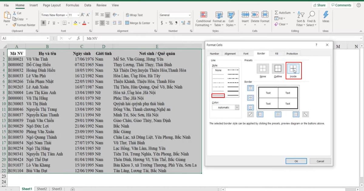 Kỹ thuật định dạng kẻ khung và xóa khung trong Excel