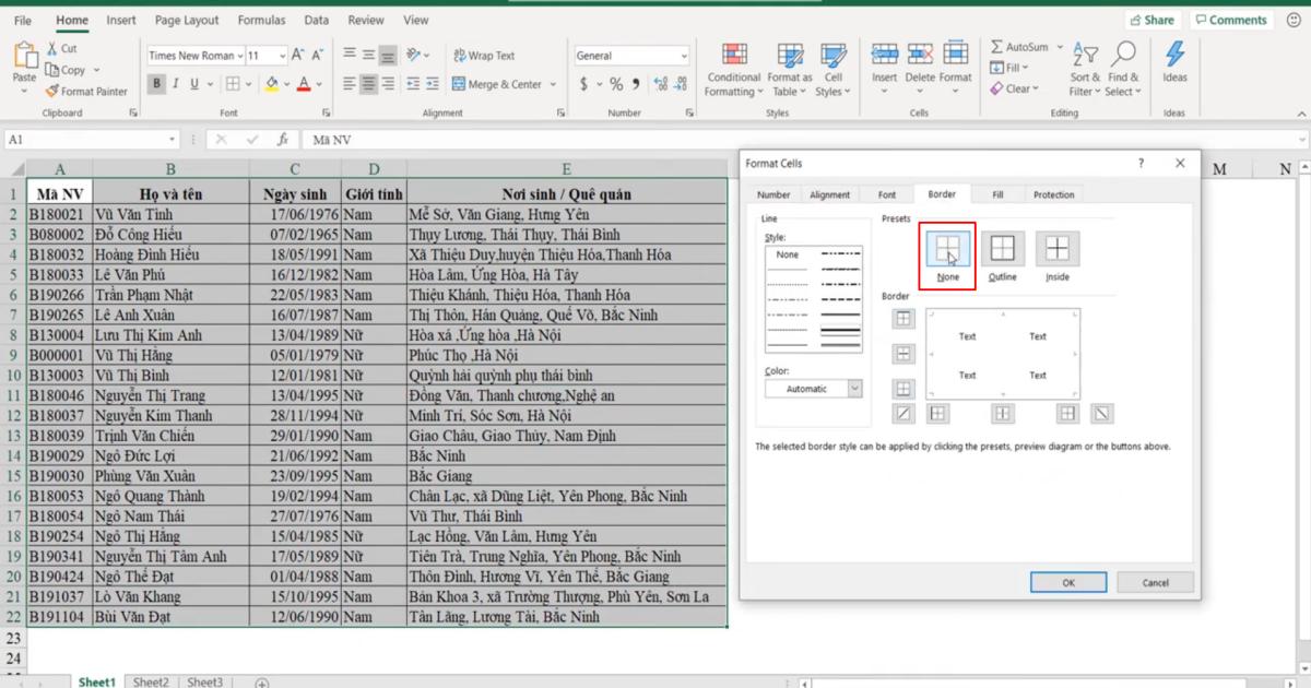 Kỹ thuật định dạng kẻ khung và xóa khung trong Excel