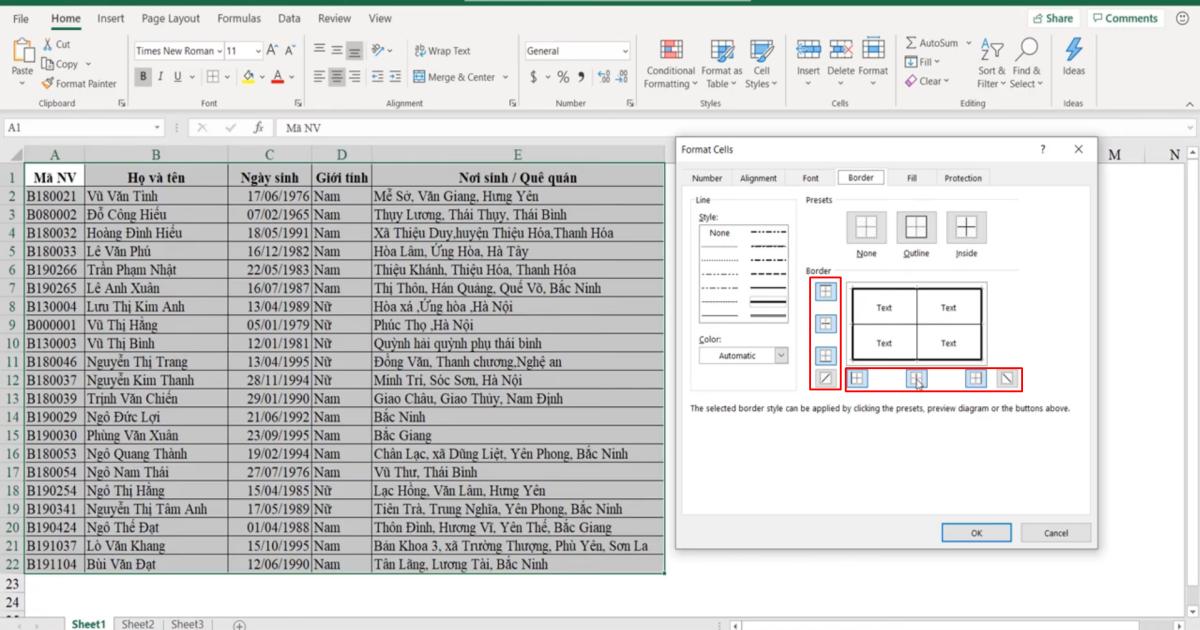Kỹ thuật định dạng kẻ khung và xóa khung trong Excel