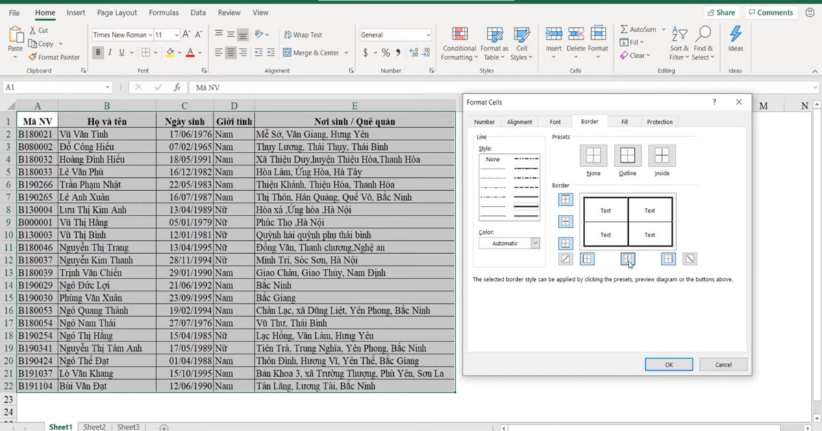 Kỹ thuật định dạng kẻ khung và xóa khung trong Excel