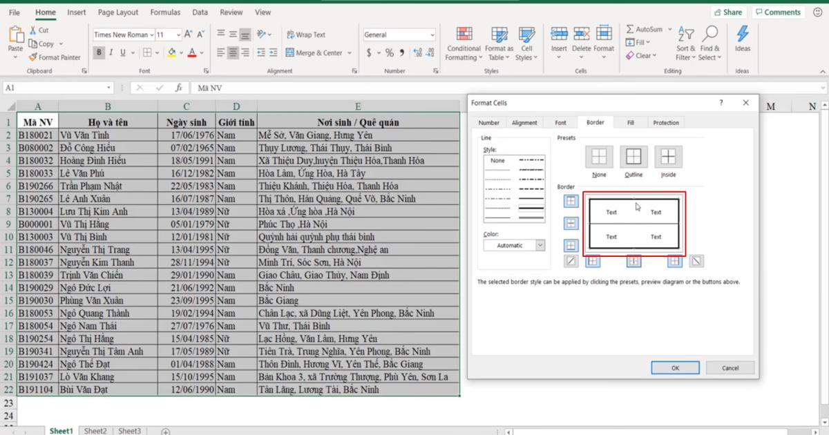 Kỹ thuật định dạng kẻ khung và xóa khung trong Excel