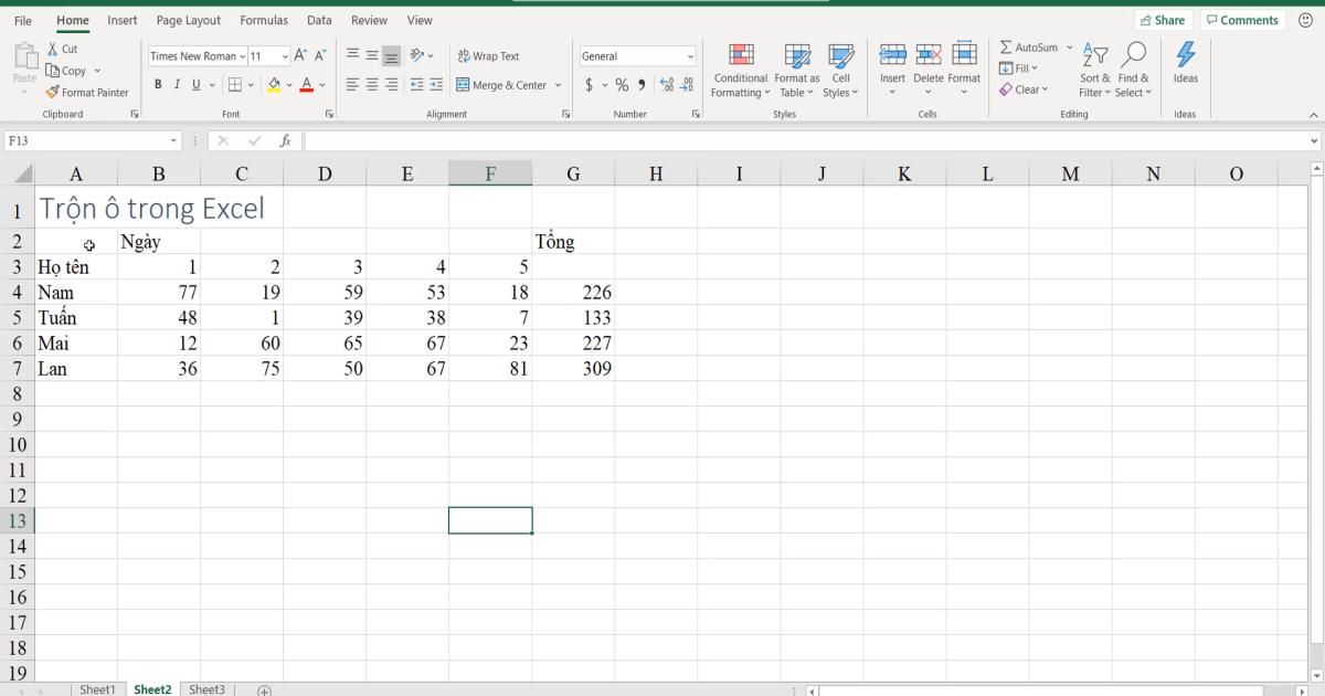 Cách sử dụng kỹ thuật trộn ô trong Excel (Merger & Center)