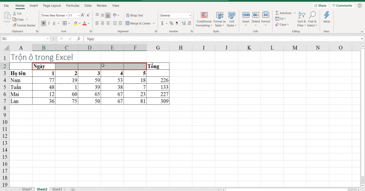 Cách sử dụng kỹ thuật trộn ô trong Excel (Merger & Center)