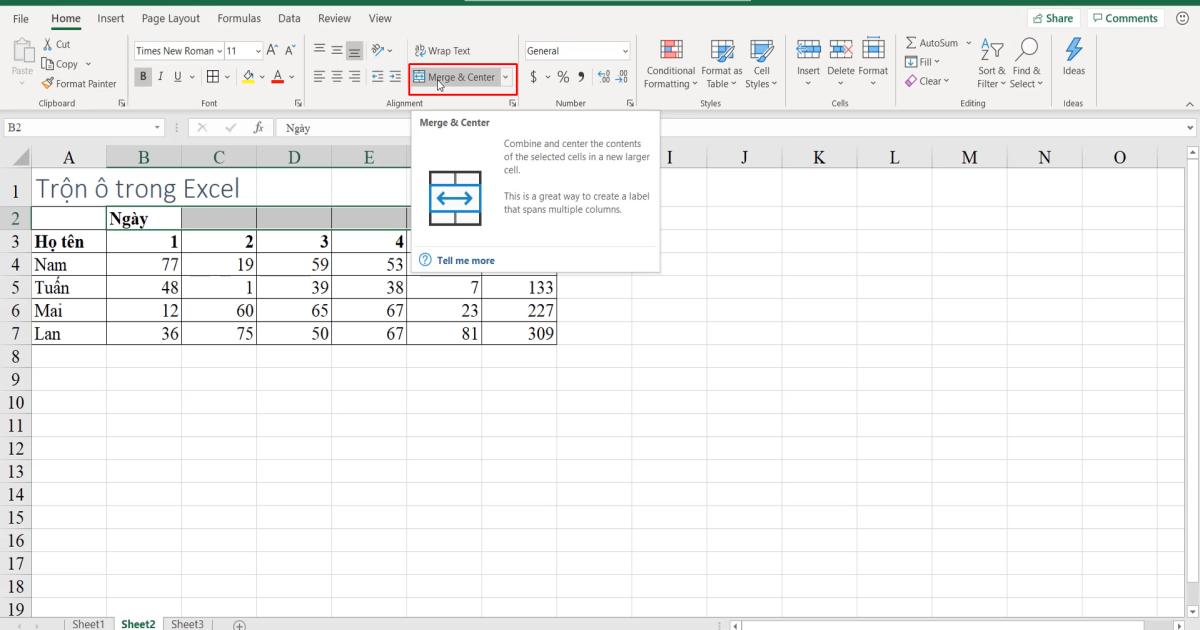 Cách sử dụng kỹ thuật trộn ô trong Excel (Merger & Center)