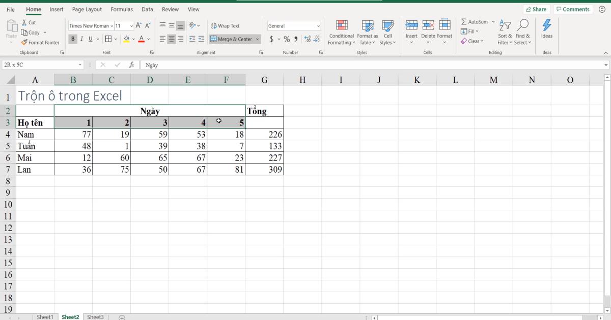 Cách sử dụng kỹ thuật trộn ô trong Excel (Merger & Center)