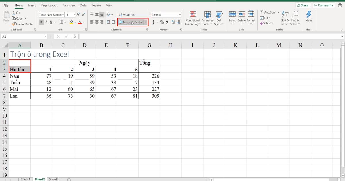 Cách sử dụng kỹ thuật trộn ô trong Excel (Merger & Center)