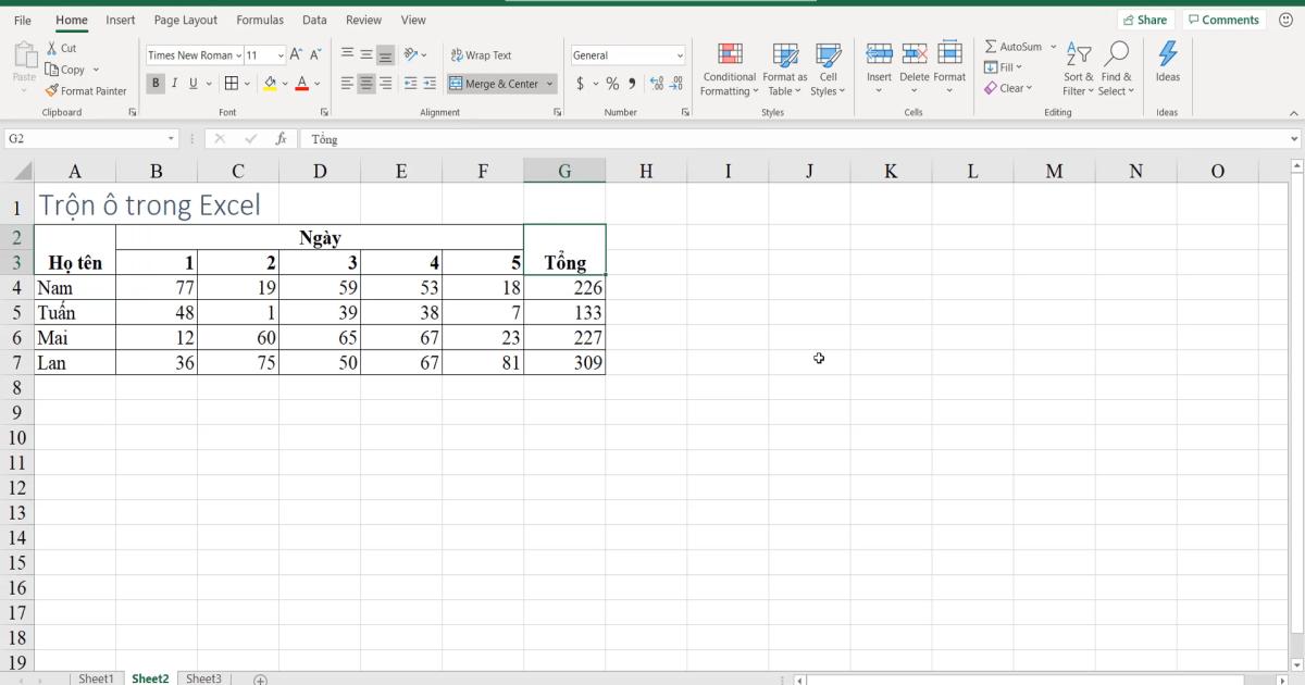 Cách sử dụng kỹ thuật trộn ô trong Excel (Merger & Center)