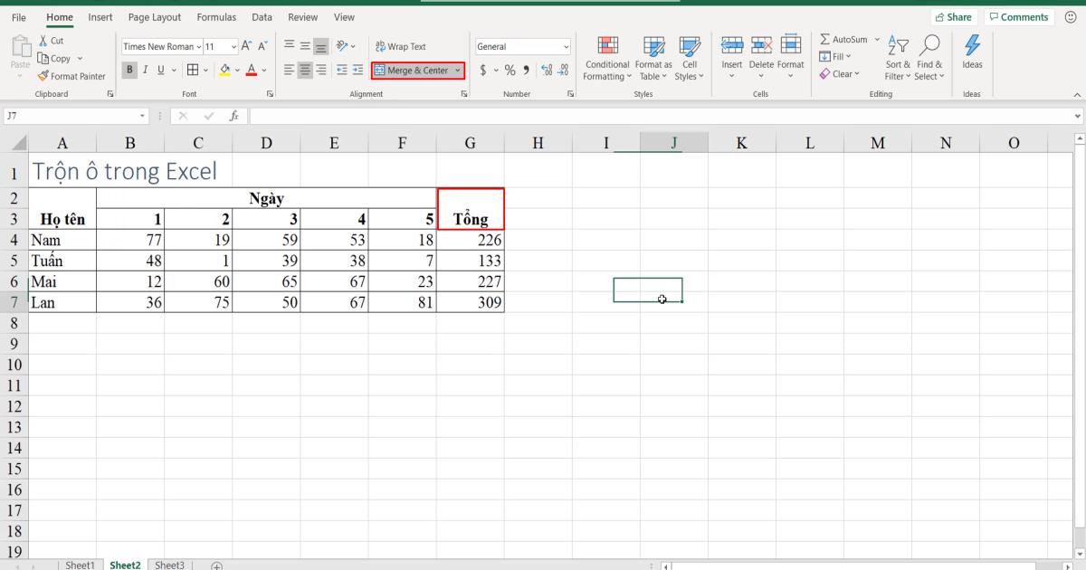 Cách sử dụng kỹ thuật trộn ô trong Excel (Merger & Center)