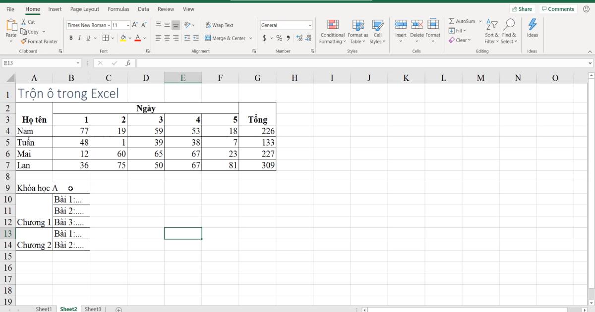 Cách sử dụng kỹ thuật trộn ô trong Excel (Merger & Center)