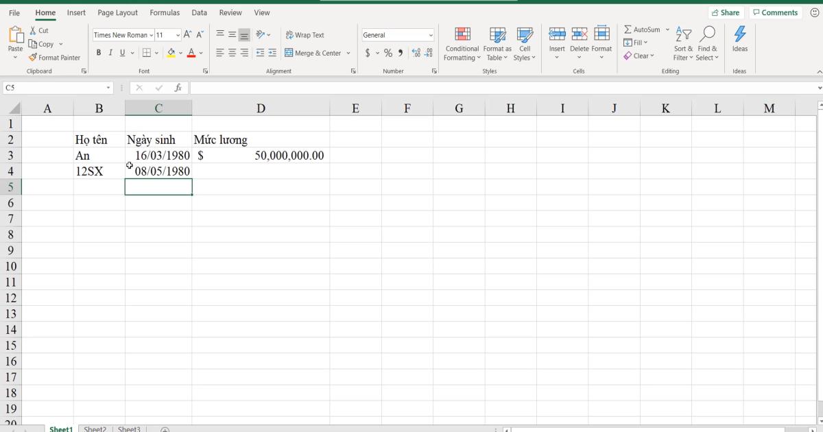 Giới thiệu về các kiểu dữ liệu mẫu thường sử dụng trong Excel