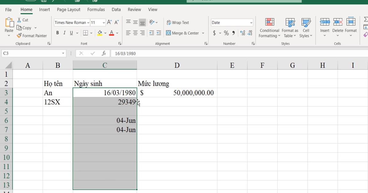 Giới thiệu về các kiểu dữ liệu mẫu thường sử dụng trong Excel