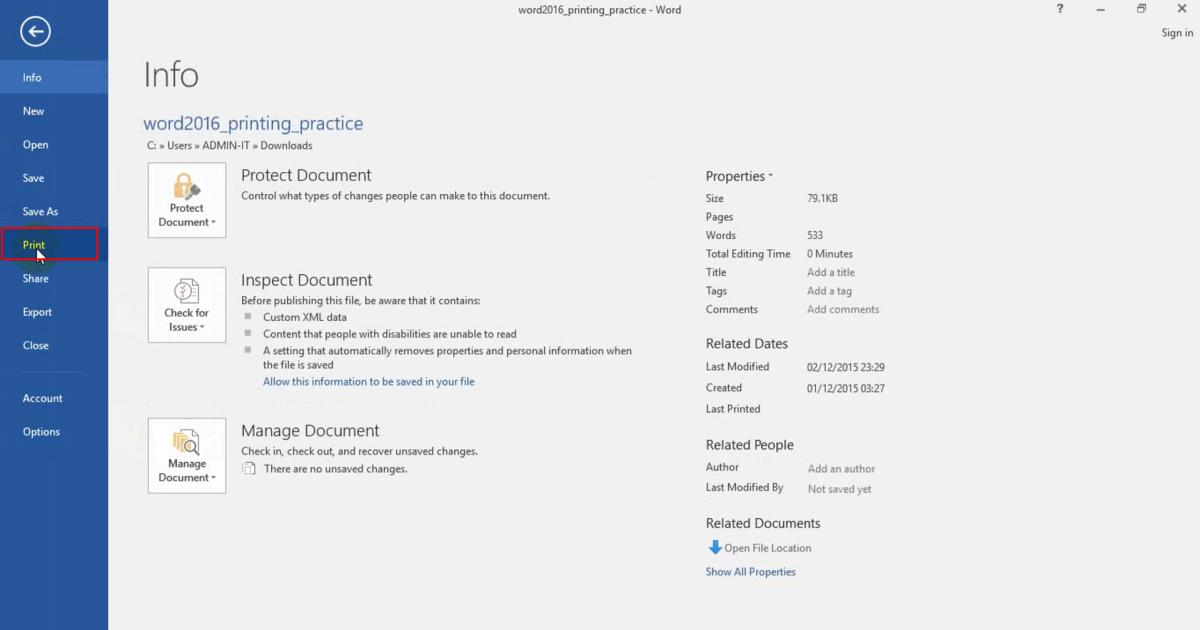 Mở cài đặt in trong word