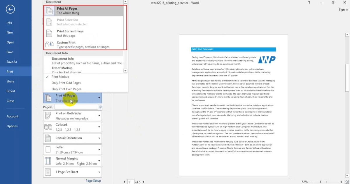 Cách chỉnh trang in trong Word