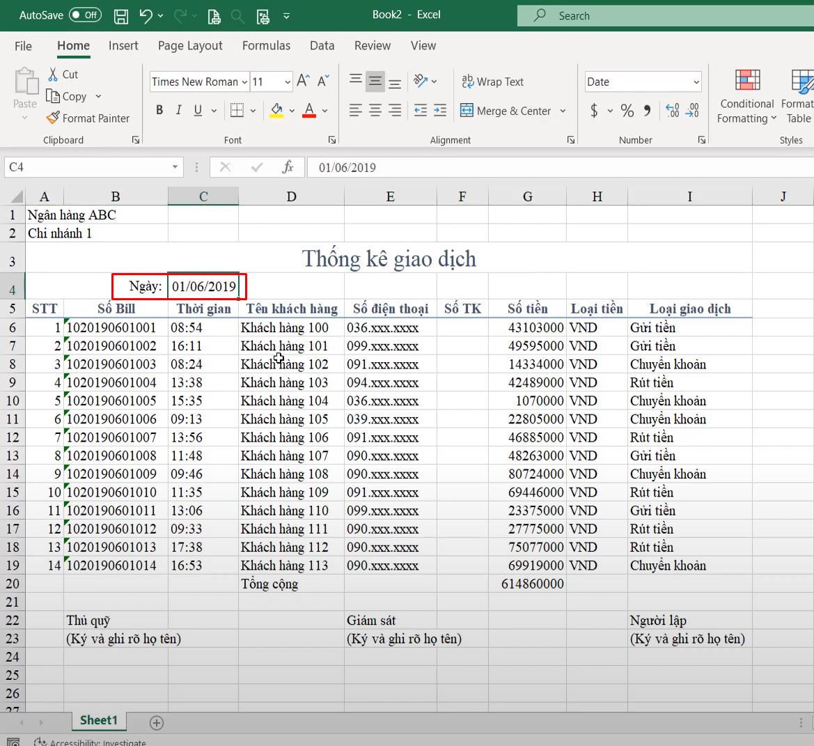 Luyện tập về định dạng bảng dữ liệu Excel và sử dụng công cụ Cell styles