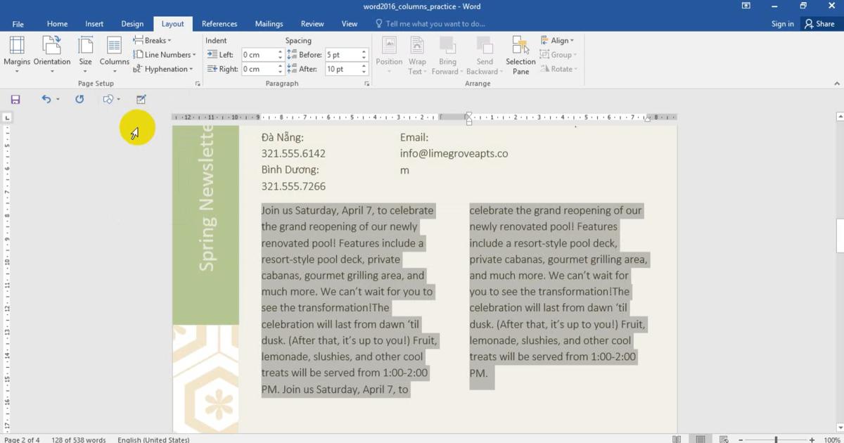 Cách trình bày văn bản theo dạng cột theo trang báo trong Word