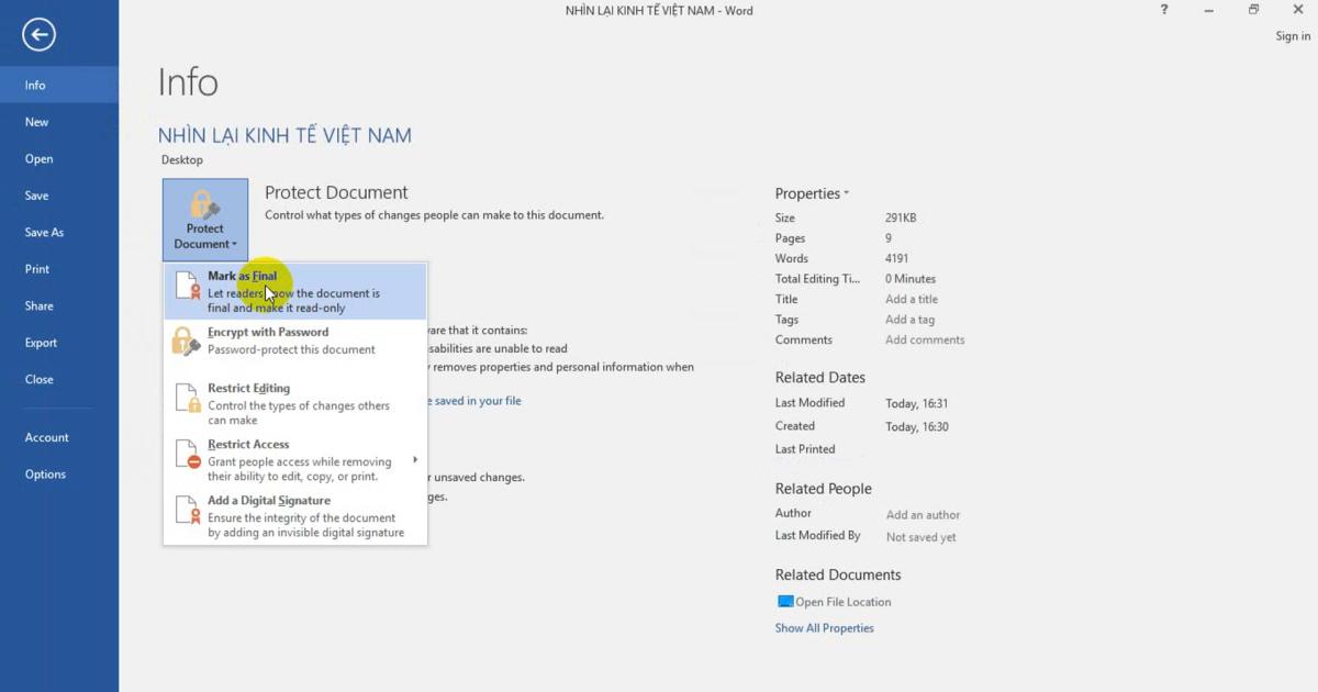 Cách tùy chọn của tính năng document protect
