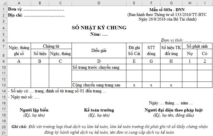 Cách tạo sổ nhật ký chung trên Excel theo đúng thông tư 133