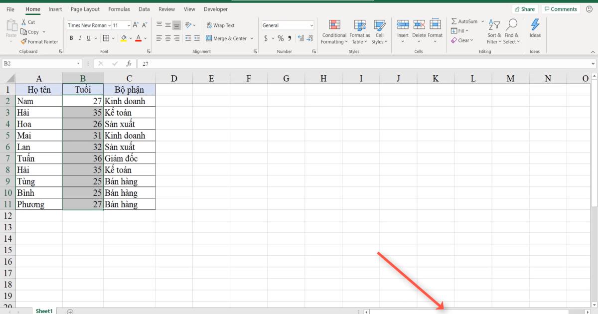 Các thông tin bổ trợ trên màn hình giúp Excel làm việc hiệu quả hơn