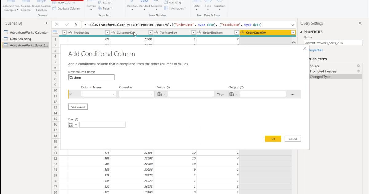 Cách thêm Index và Conditional Column khi xử lý dữ liệu với PowerBI
