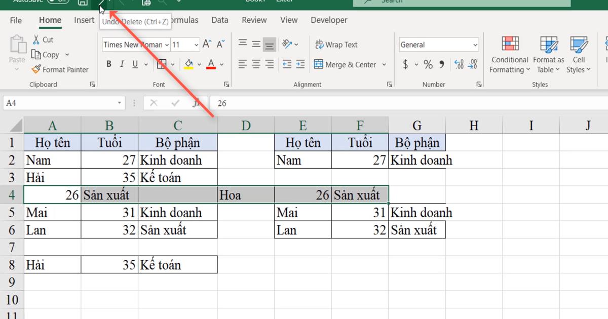 Một số thao tác Excel thường dùng với đối tượng Ô, vùng ô