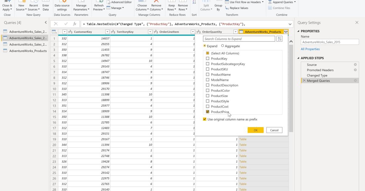 Cách gộp (Merging Queries) và tách Queries trong PowerBI