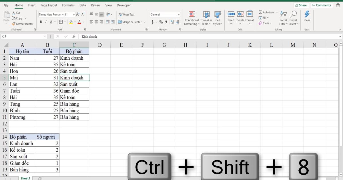 Kỹ thuật và các phím tắt di chuyển nhanh trong vùng dữ liệu Excel
