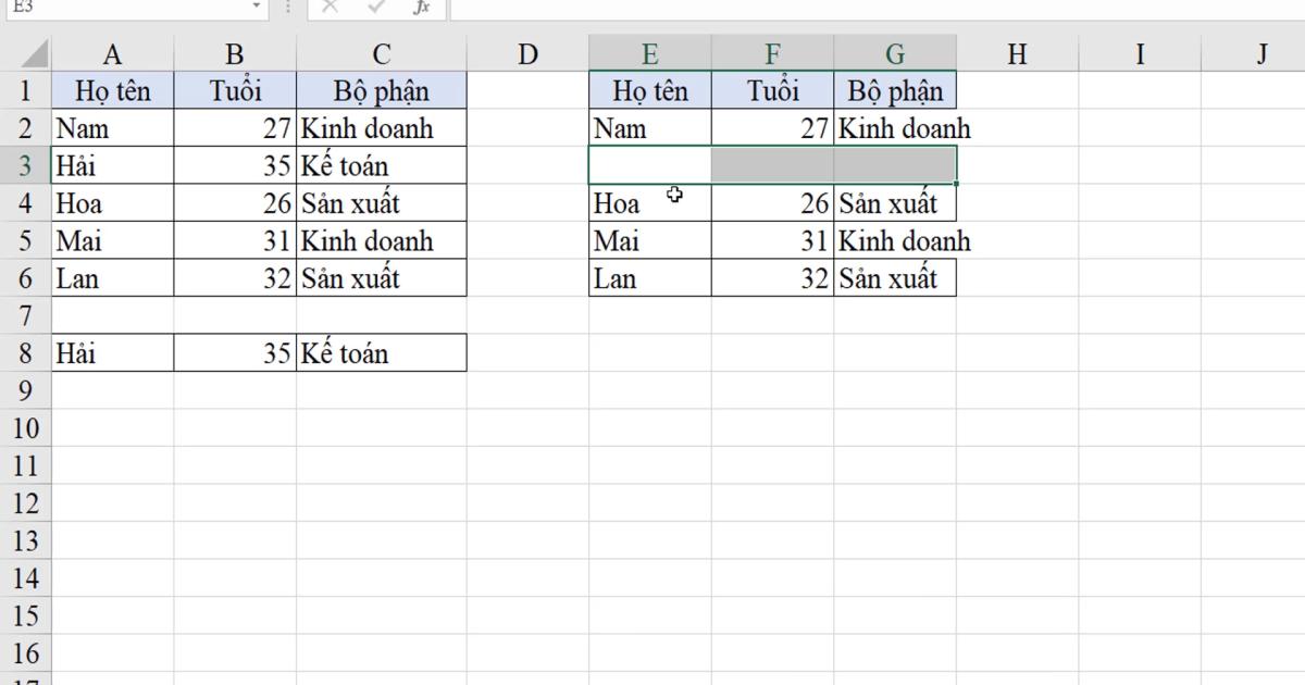 Một số thao tác Excel thường dùng với đối tượng Ô, vùng ô