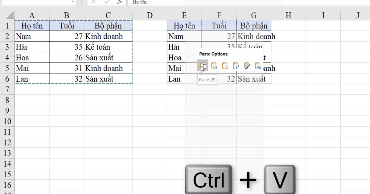 Một số thao tác Excel thường dùng với đối tượng Ô, vùng ô