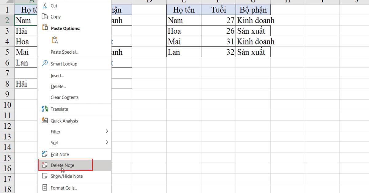 Một số thao tác Excel thường dùng với đối tượng Ô, vùng ô