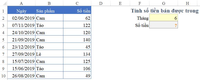 Cách sử dụng hàm Month trong Excel để tìm số tháng.