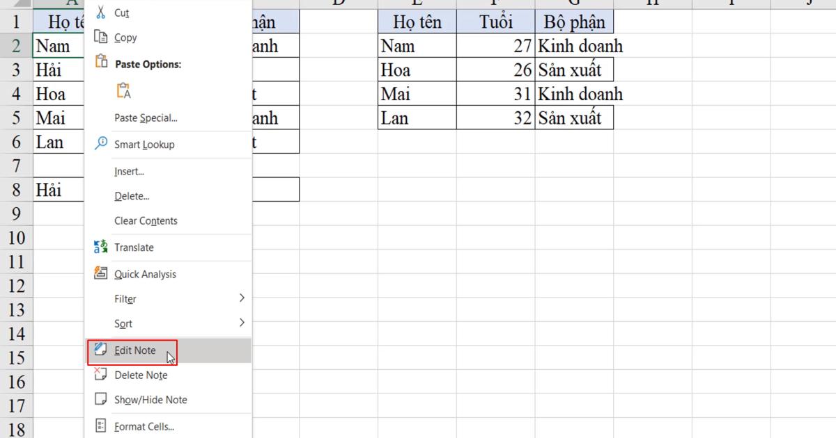 Một số thao tác Excel thường dùng với đối tượng Ô, vùng ô