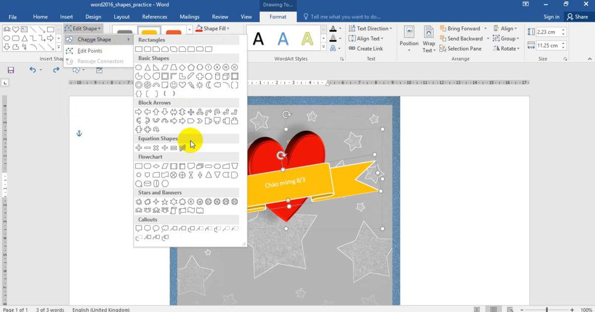 Thao tác chèn, định dạng và chỉnh sửa Shape trong Word