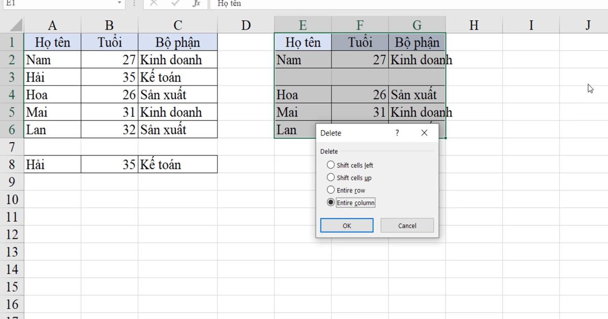 Một số thao tác Excel thường dùng với đối tượng Ô, vùng ô