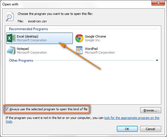 nhấn ok để Excel là ứng dụng mặc định khi mở tệp CSV