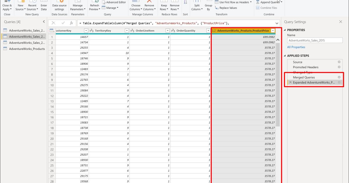 Cách gộp (Merging Queries) và tách Queries trong PowerBI
