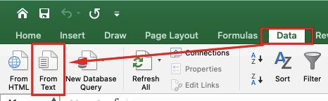 Vào Data để Import file CSV vào Excel