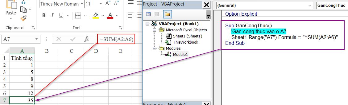 Cách để Excel VBA tự động điền công thức và gán giá trị