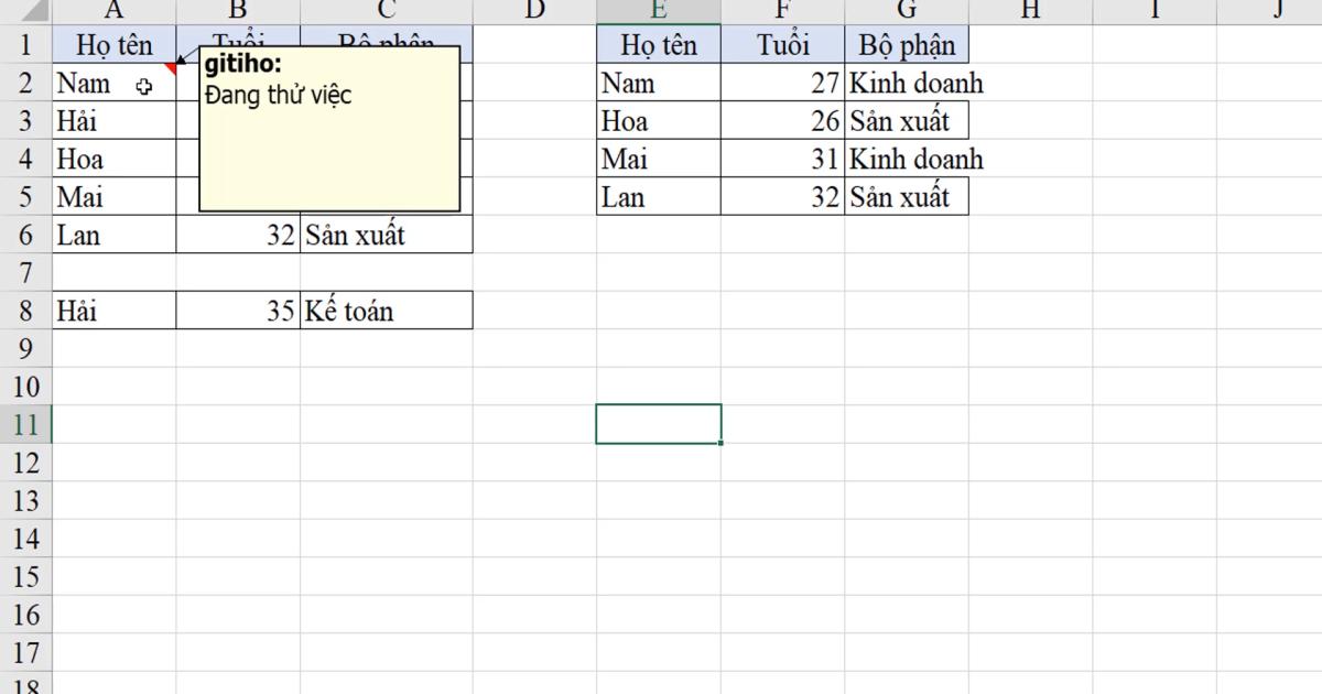 Một số thao tác Excel thường dùng với đối tượng Ô, vùng ô