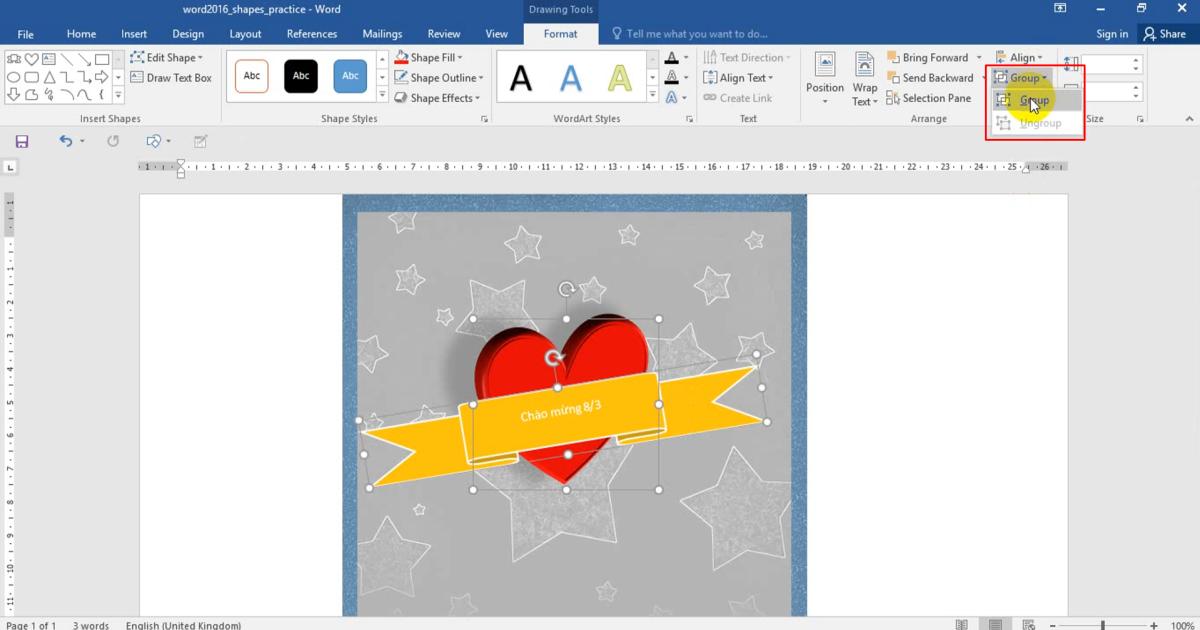 Thao tác chèn, định dạng và chỉnh sửa Shape trong Word